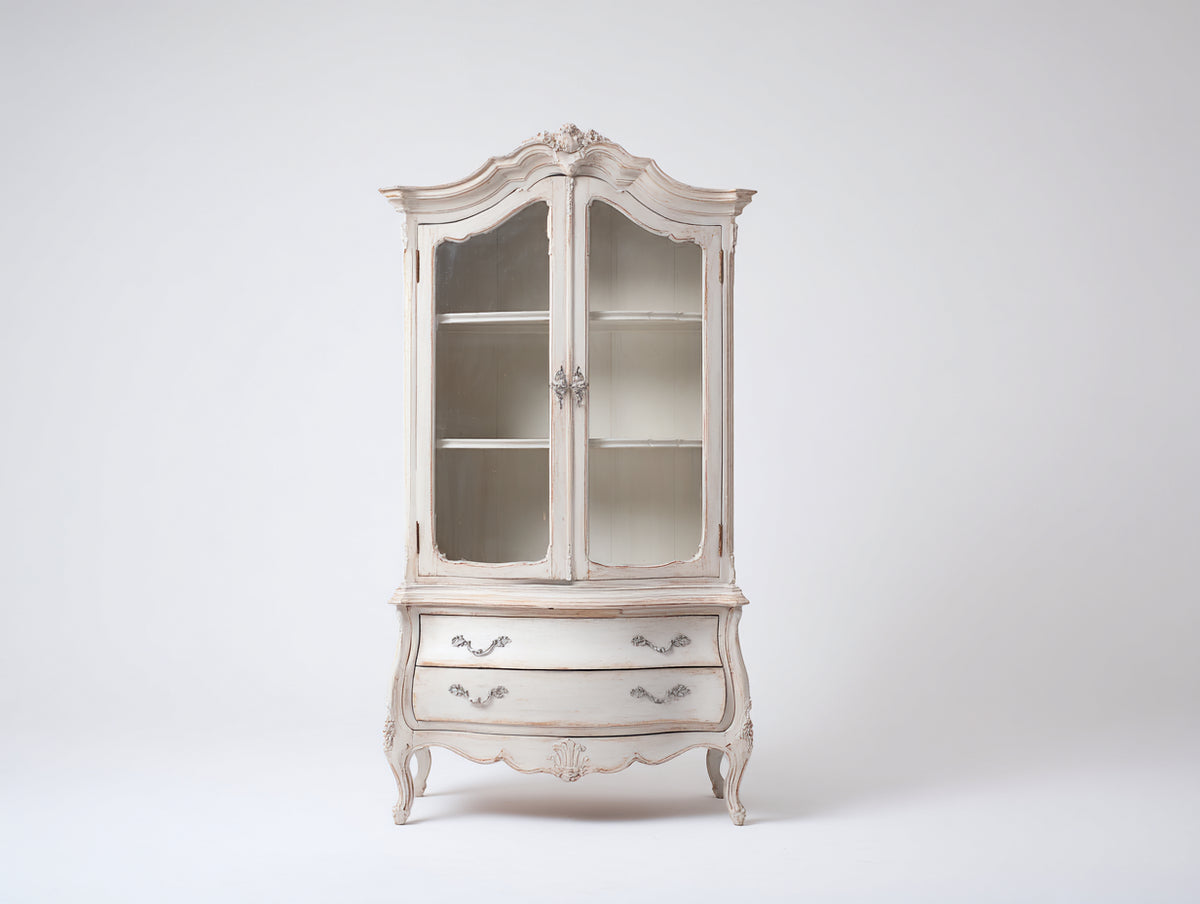 Vitrine - Bois-Verre - 105 x 45 x 195 cm - Blanc cassé - Style baroque