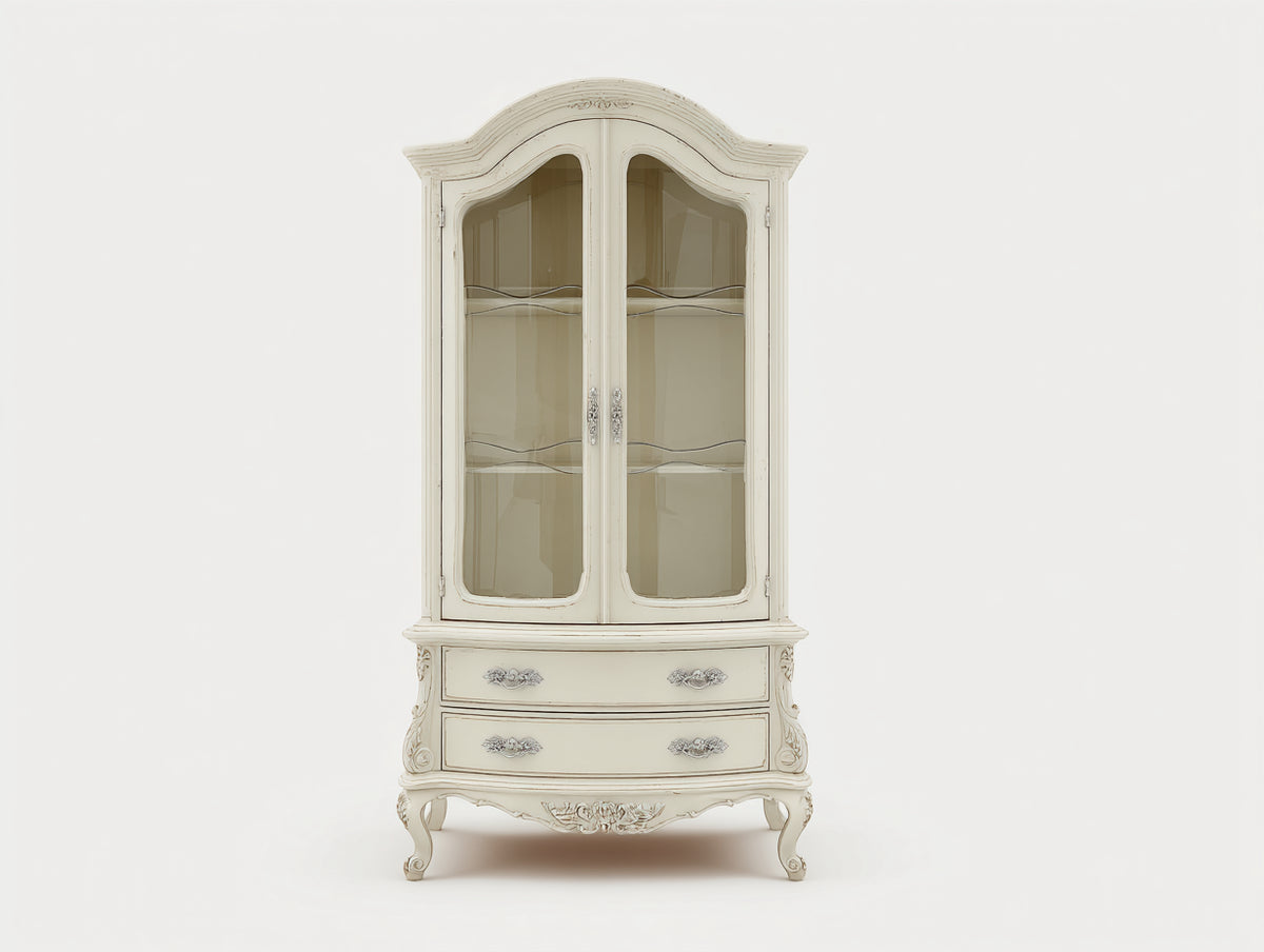 Vitrine - Bois-Verre - 100 x 45 x 195 cm - Ivoire - Style baroque