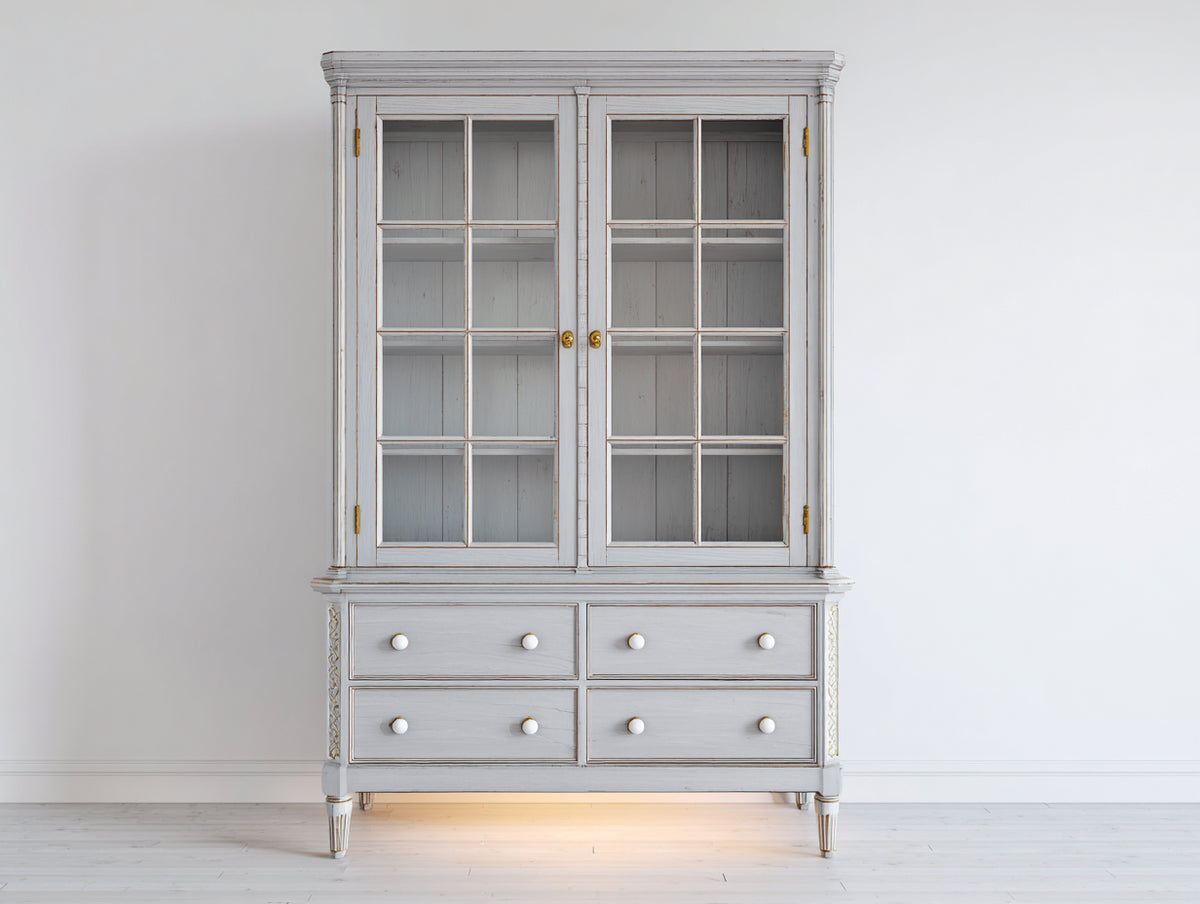 Vitrine - Bois-Verre - 115 x 45 x 190 cm - Blanc vieilli - Style campagne