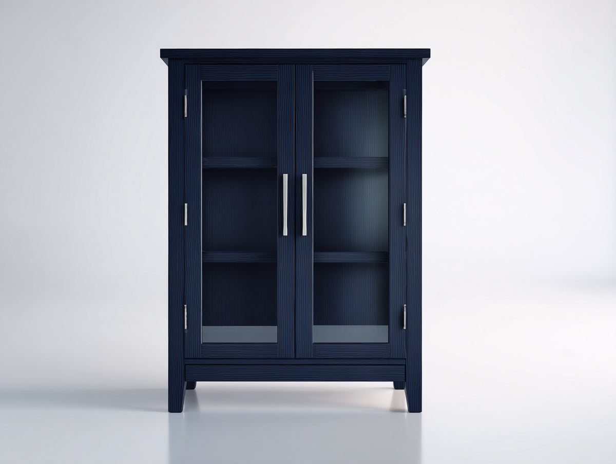 Vitrine - Bois-Verre - 95 x 42 x 175 cm - Bleu marine - Style moderne