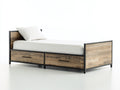 Lit simple - Bois-Métal - 205 x 100 x 95 cm - Bois naturel-Noir - Style industriel avec rangement