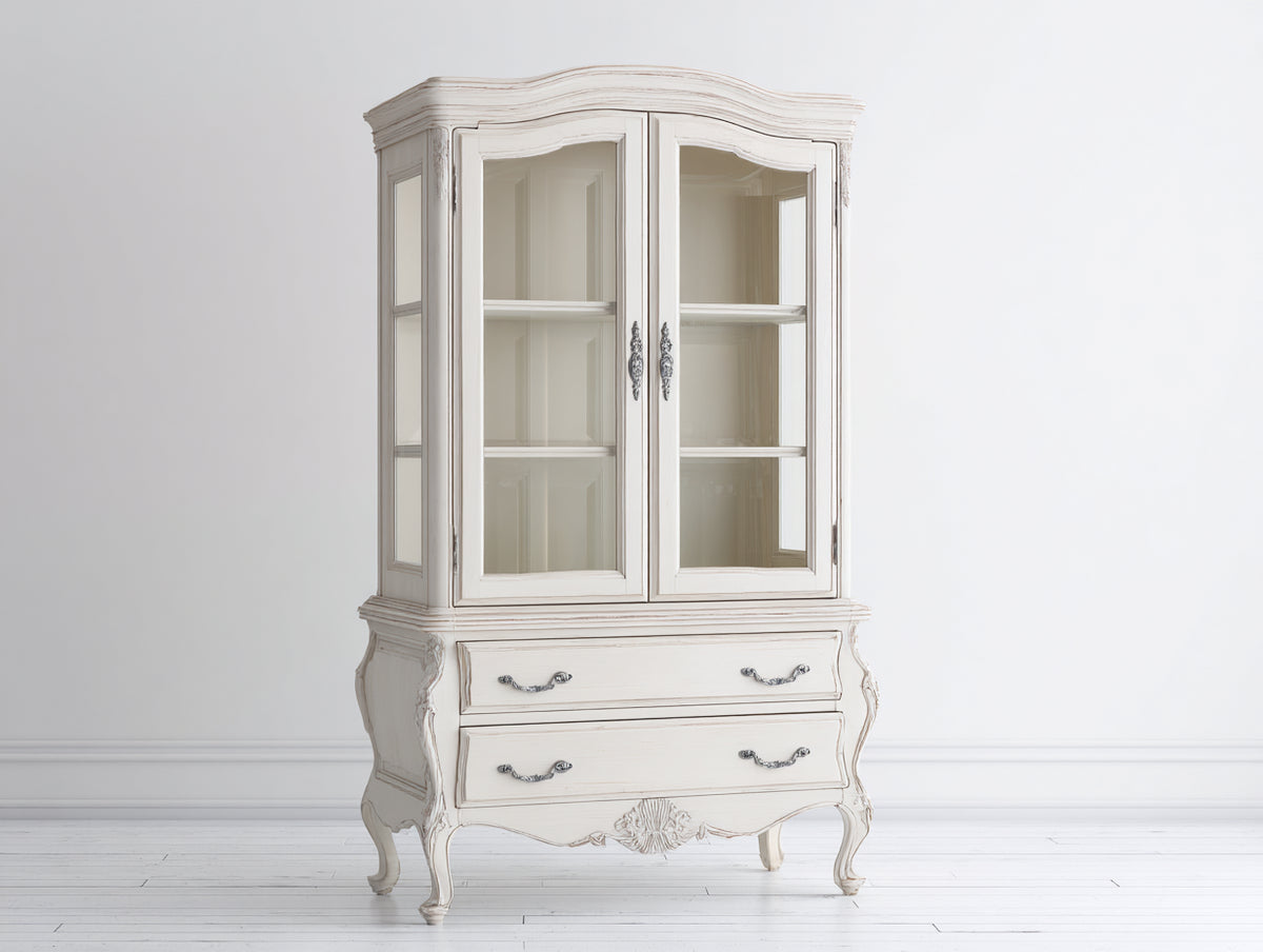 Vitrine - Bois-Verre - 110 x 45 x 195 cm - Blanc cassé - Style baroque