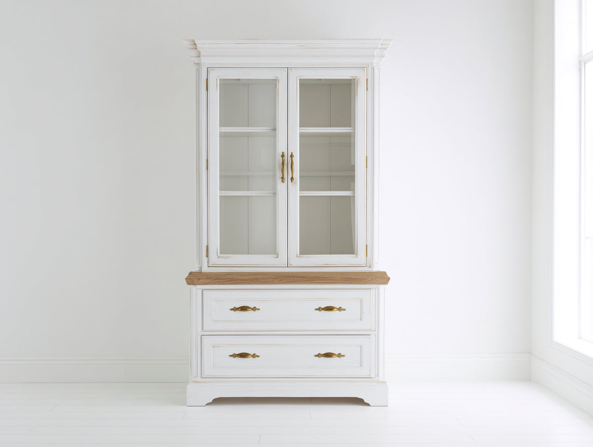 Vitrine - Bois-Verre - 100 x 44 x 185 cm - Blanc-Bois naturel - Style campagne