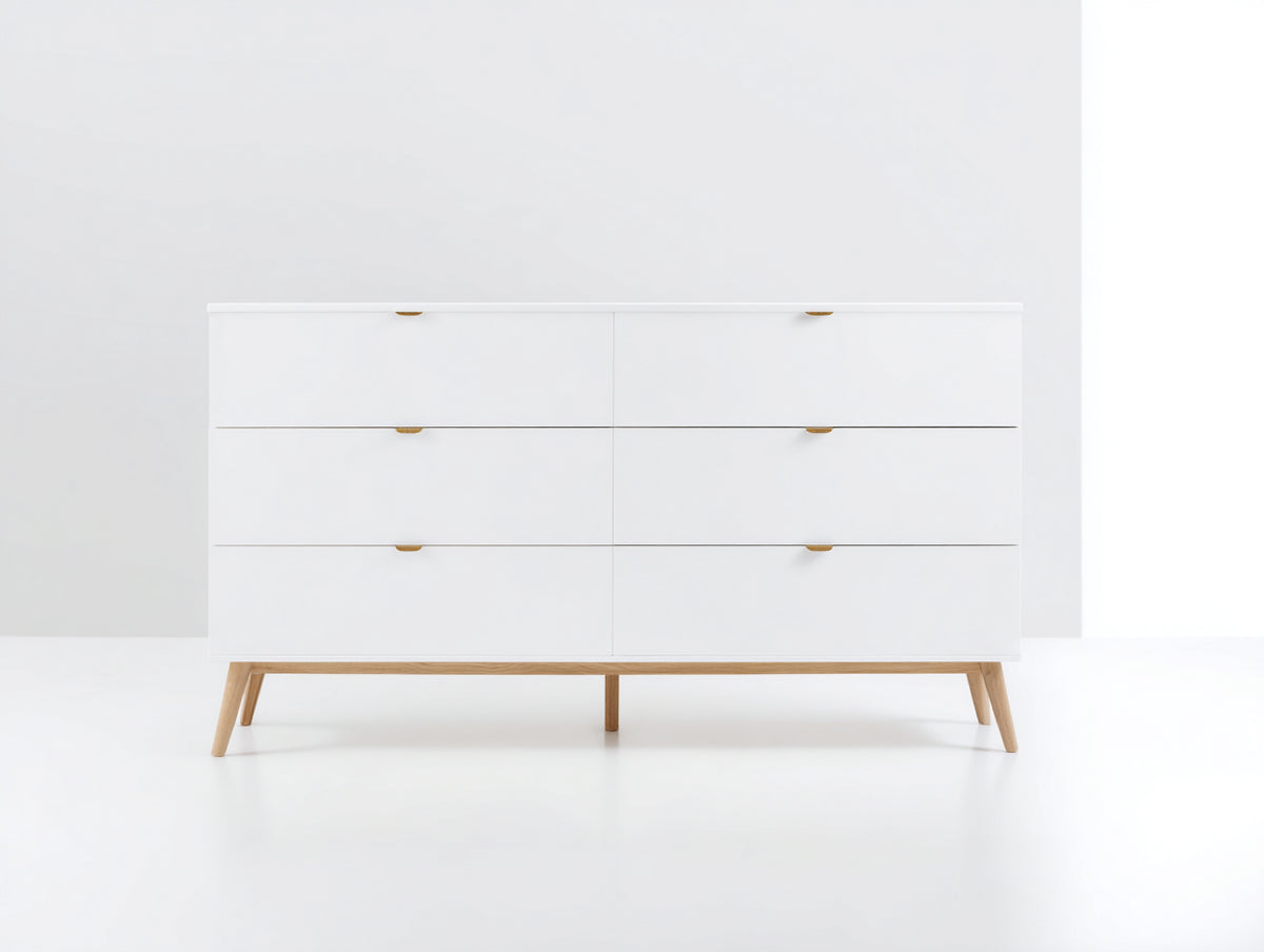 Commode - Bois - 135 x 45 x 80 cm - Blanc-Bois naturel - Style scandinave