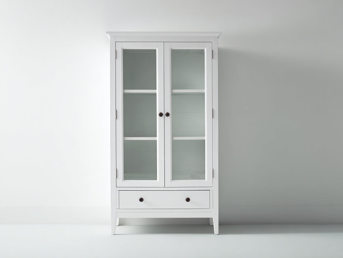 Vitrine - Bois-Verre - 90 x 40 x 180 cm - Blanc - Style contemporain