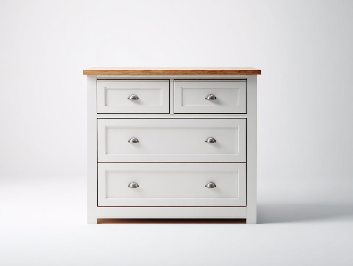 Commode - Bois - 95 x 42 x 90 cm - Blanc-Bois naturel - Style campagne