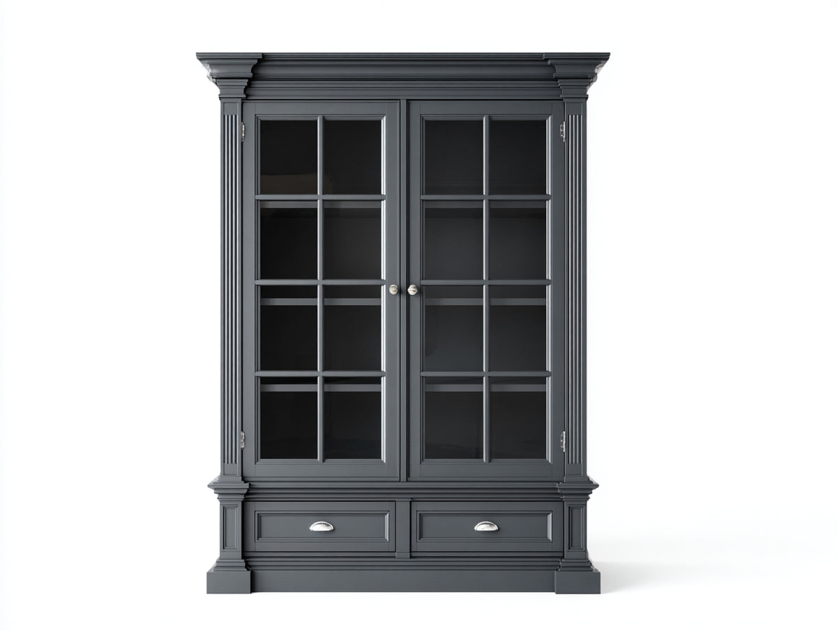 Vitrine - Bois-Verre - 115 x 45 x 195 cm - Gris anthracite - Style classique