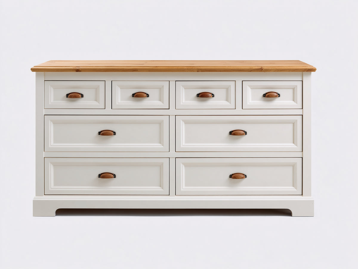 Commode - Bois - 140 x 45 x 85 cm - Blanc-Bois naturel - Style classique