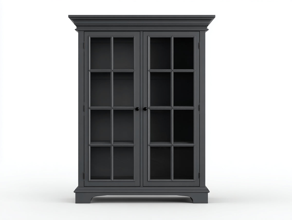 Vitrine - Bois-Verre - 110 x 45 x 190 cm - Gris foncé - Style traditionnel