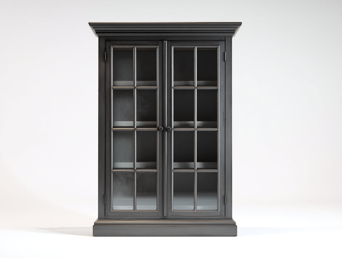 Vitrine - Bois-Verre - 100 x 42 x 185 cm - Gris charbon - Style classique