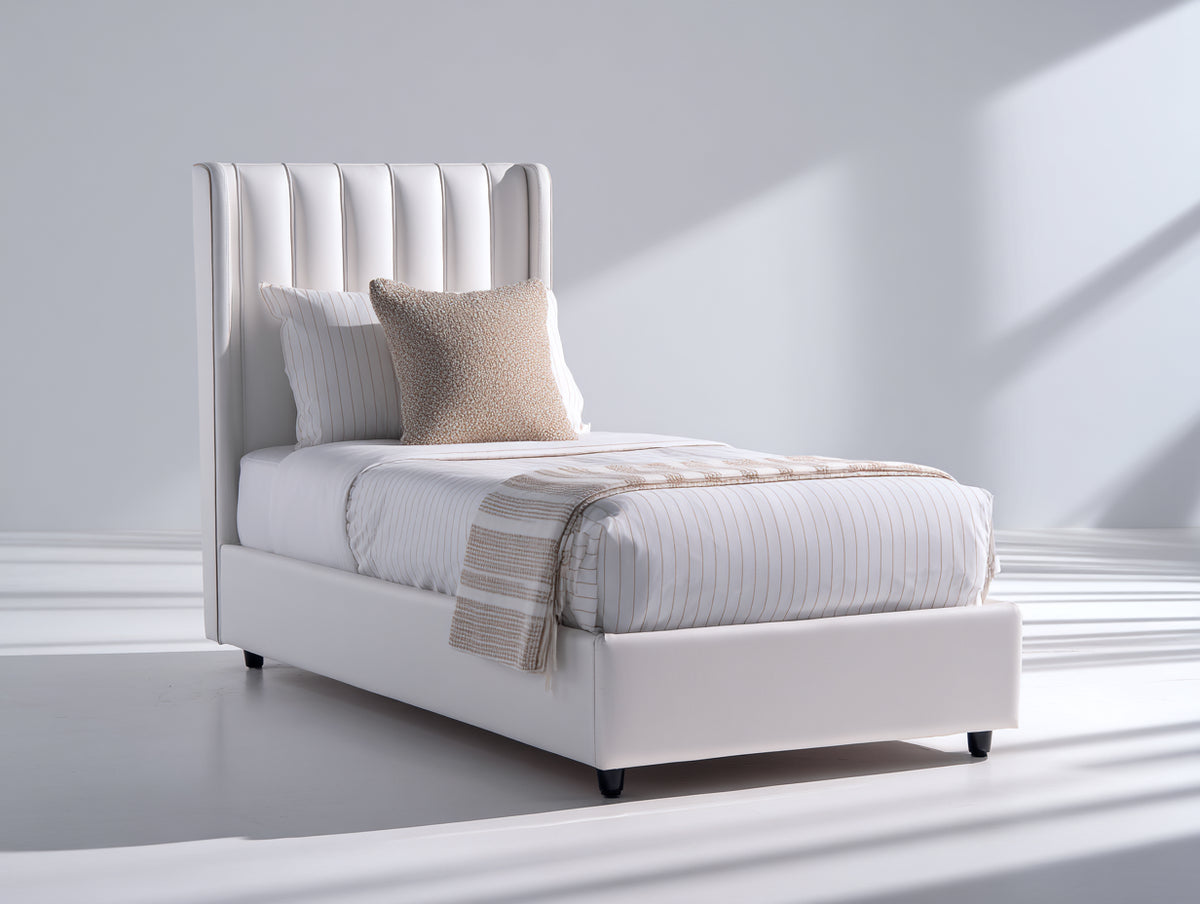 Lit simple - Tissu - 205 x 105 x 125 cm - Blanc-Noir - Style élégant