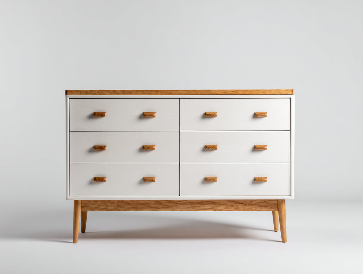 Commode - Bois - 135 x 45 x 85 cm - Blanc-Bois naturel - Style scandinave