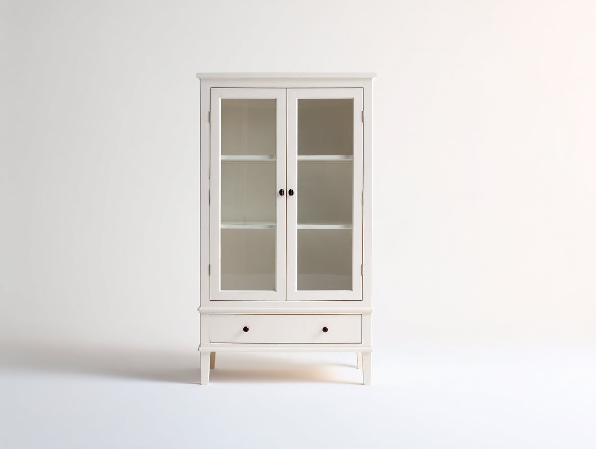 Vitrine - Bois-Verre - 95 x 42 x 175 cm - Blanc cassé - Style scandinave