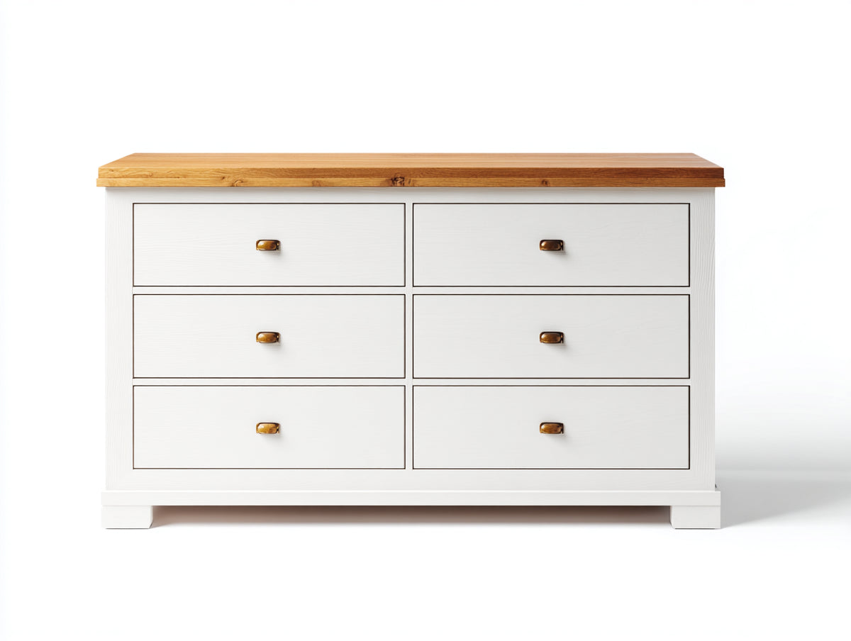 Commode - Bois - 120 x 45 x 85 cm - Blanc-Bois naturel - Style classique