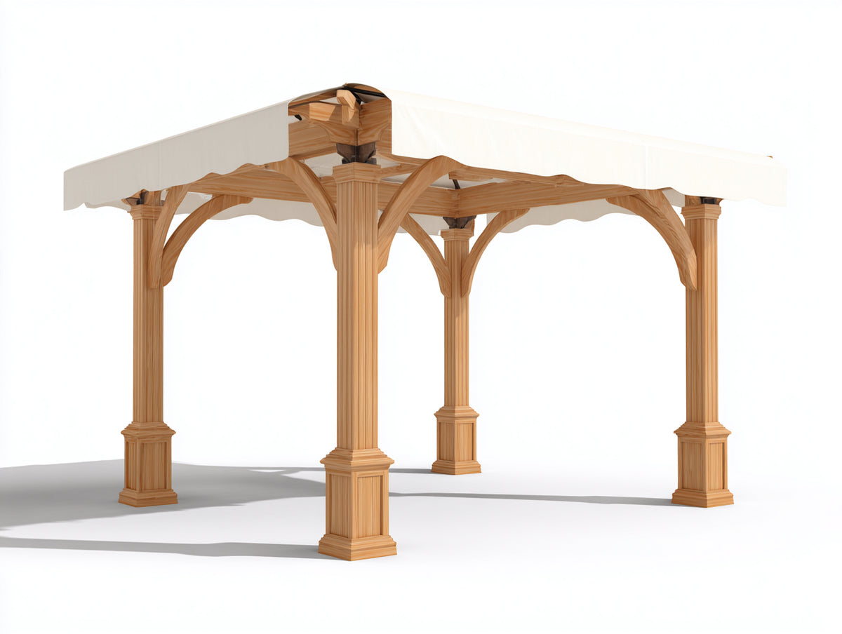 Tonnelle de jardin - Bois-Tissu - 330 x 300 x 255 cm - Bois naturel-Blanc - Classique