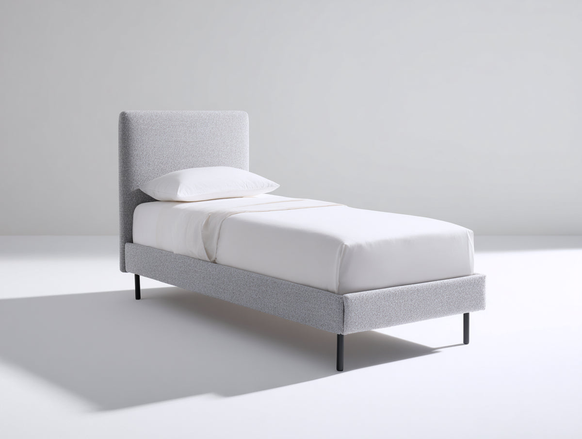 Lit simple - Tissu-Métal - 205 x 100 x 115 cm - Gris clair-Noir - Style moderne