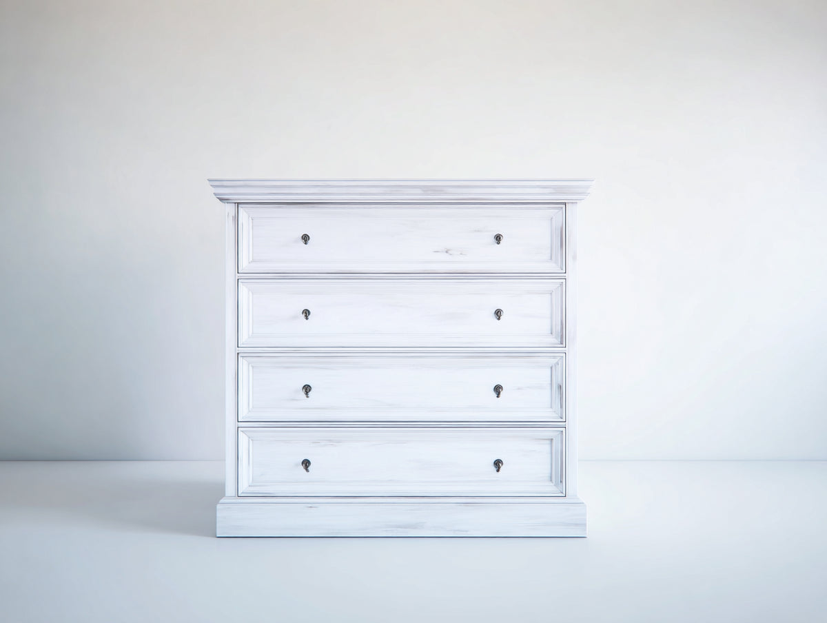 Commode haute - Bois-Métal - 100 x 45 x 105 cm - Blanc - Style classique