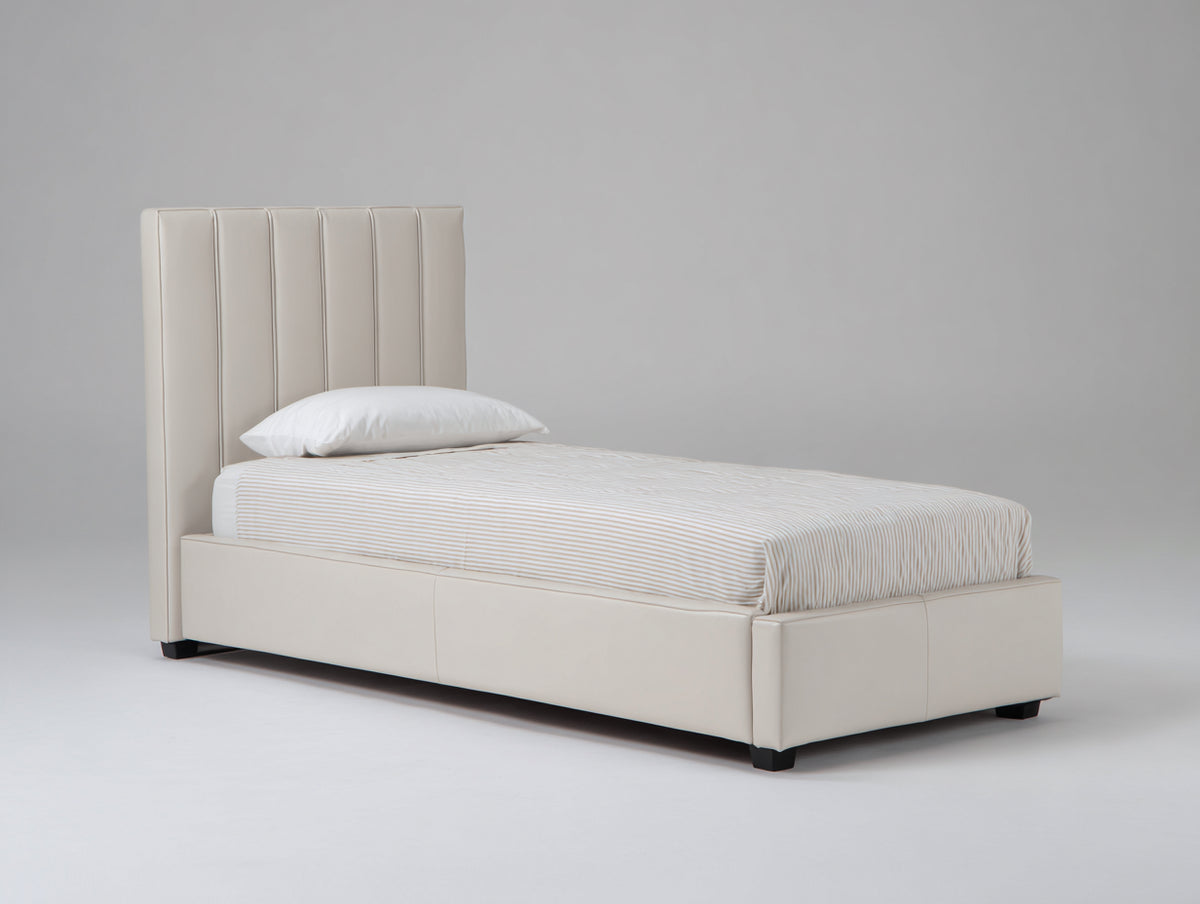 Lit simple - Revêtement rembourré - 205 x 105 x 120 cm - Blanc cassé-Noir - Style moderne