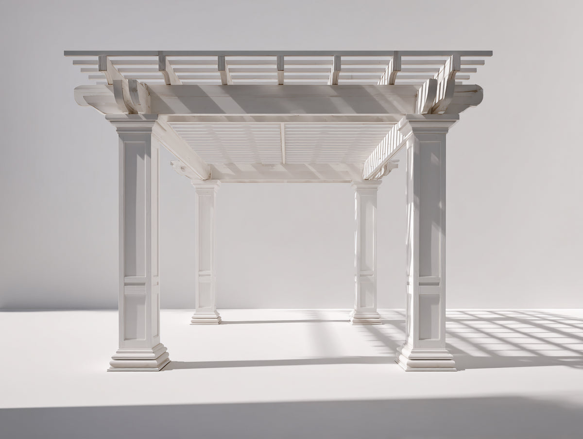 Tonnelle de jardin - Bois - 300 x 300 x 250 cm - Blanc - Style classique à toit ajouré