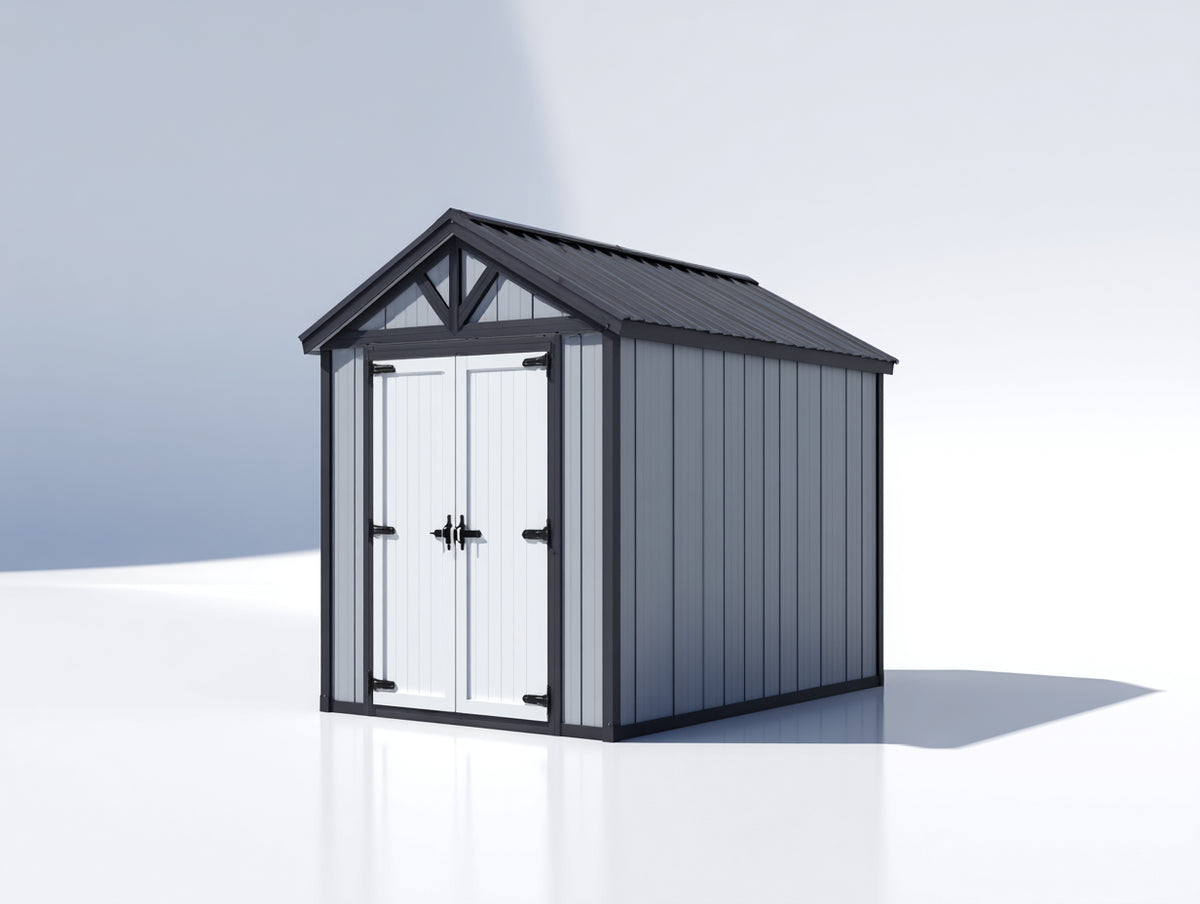 Abri de jardin - Résine - 215 x 160 x 225 cm - Gris-Blanc-Anthracite - Moderne