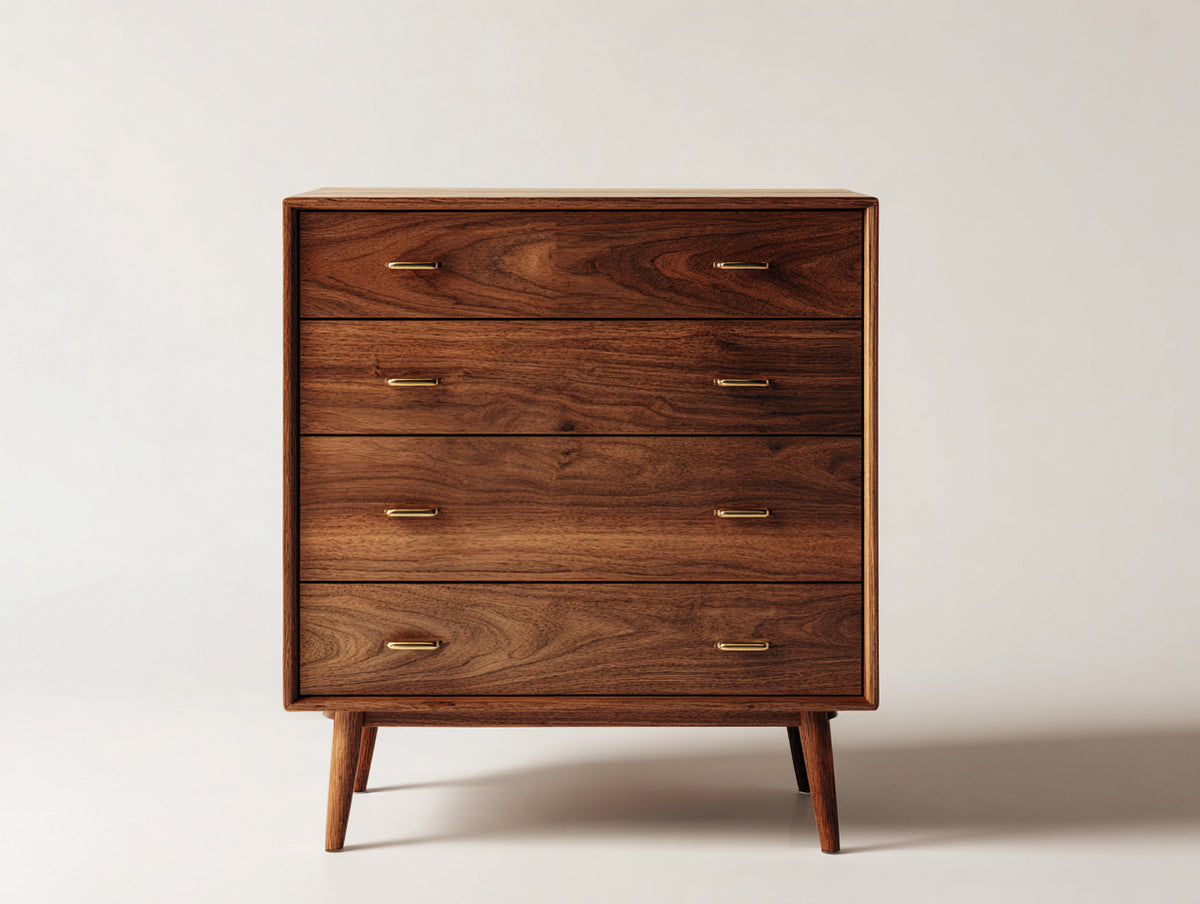 Commode haute - Bois-Métal - 90 x 43 x 108 cm - Brun noyer - Style vintage