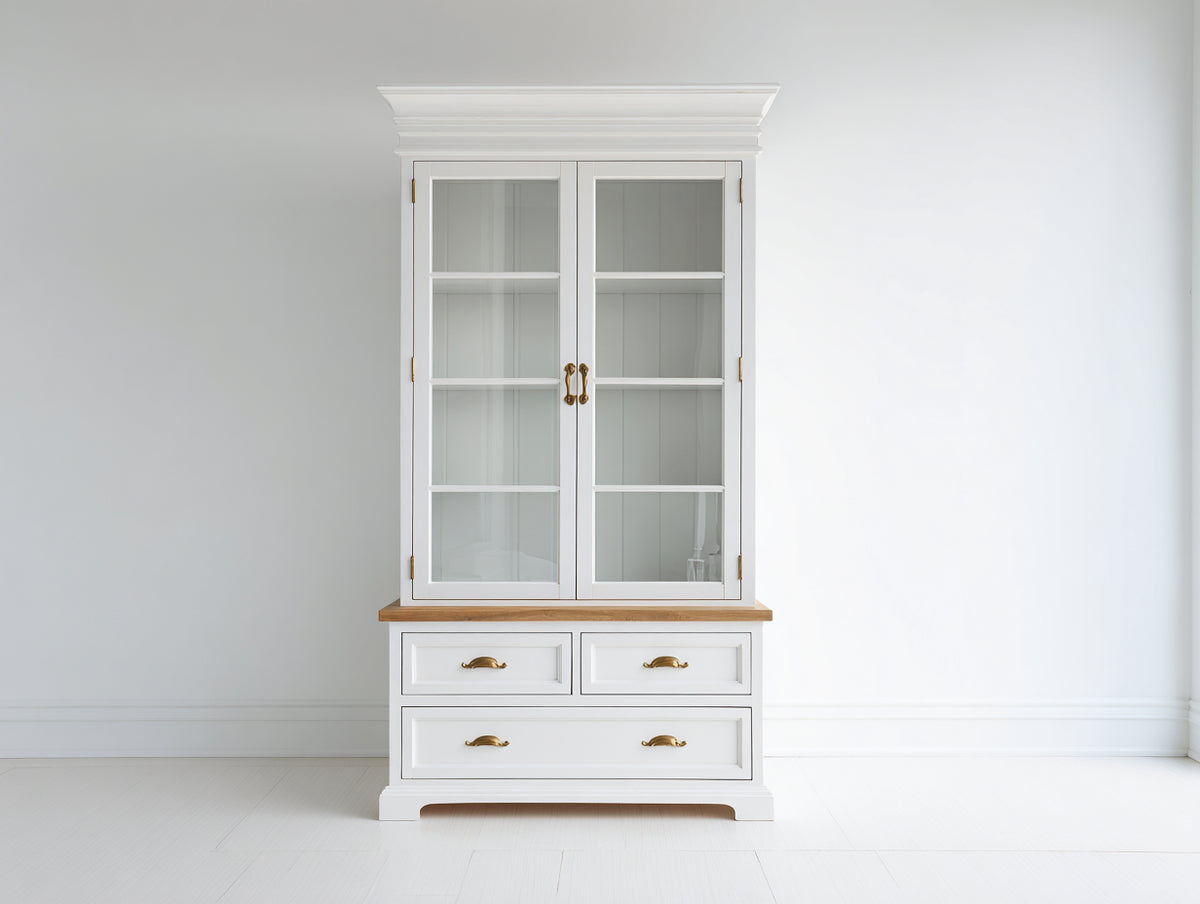 Vitrine - Bois-Verre - 105 x 45 x 190 cm - Blanc-Bois naturel - Style classique