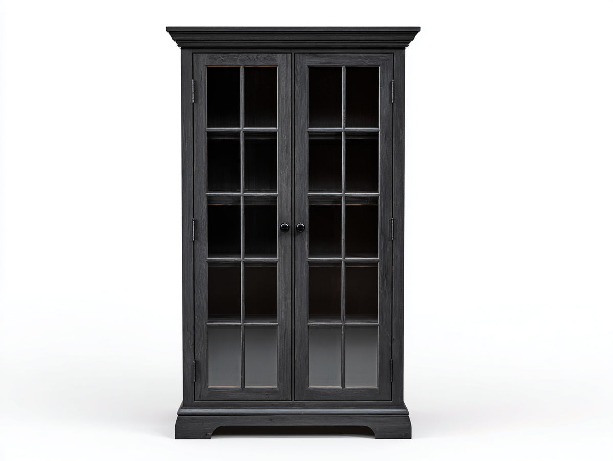 Vitrine - Bois-Verre - 95 x 40 x 180 cm - Noir - Style rustique
