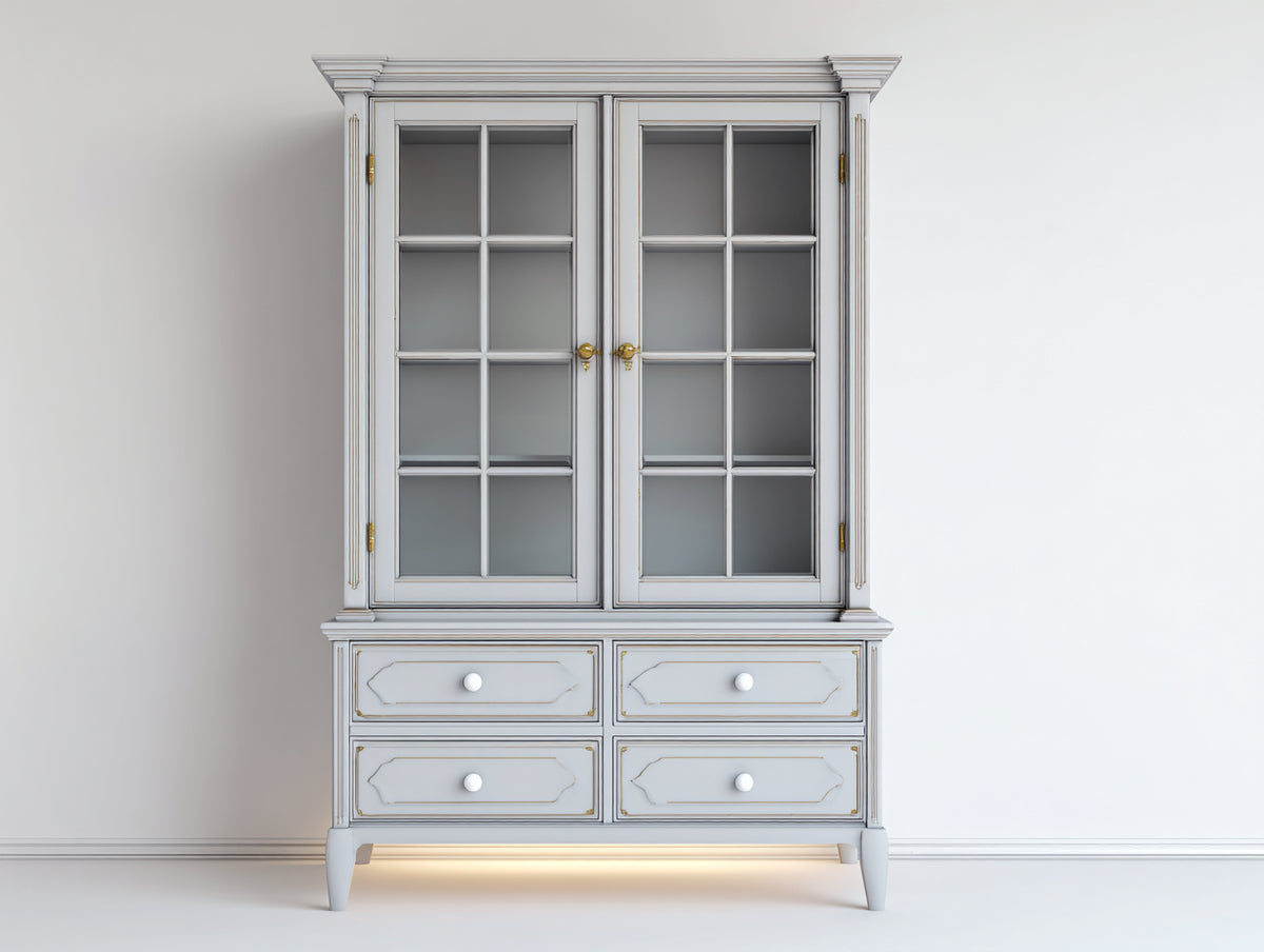 Vitrine - Bois-Verre - 120 x 45 x 190 cm - Gris clair - Style classique