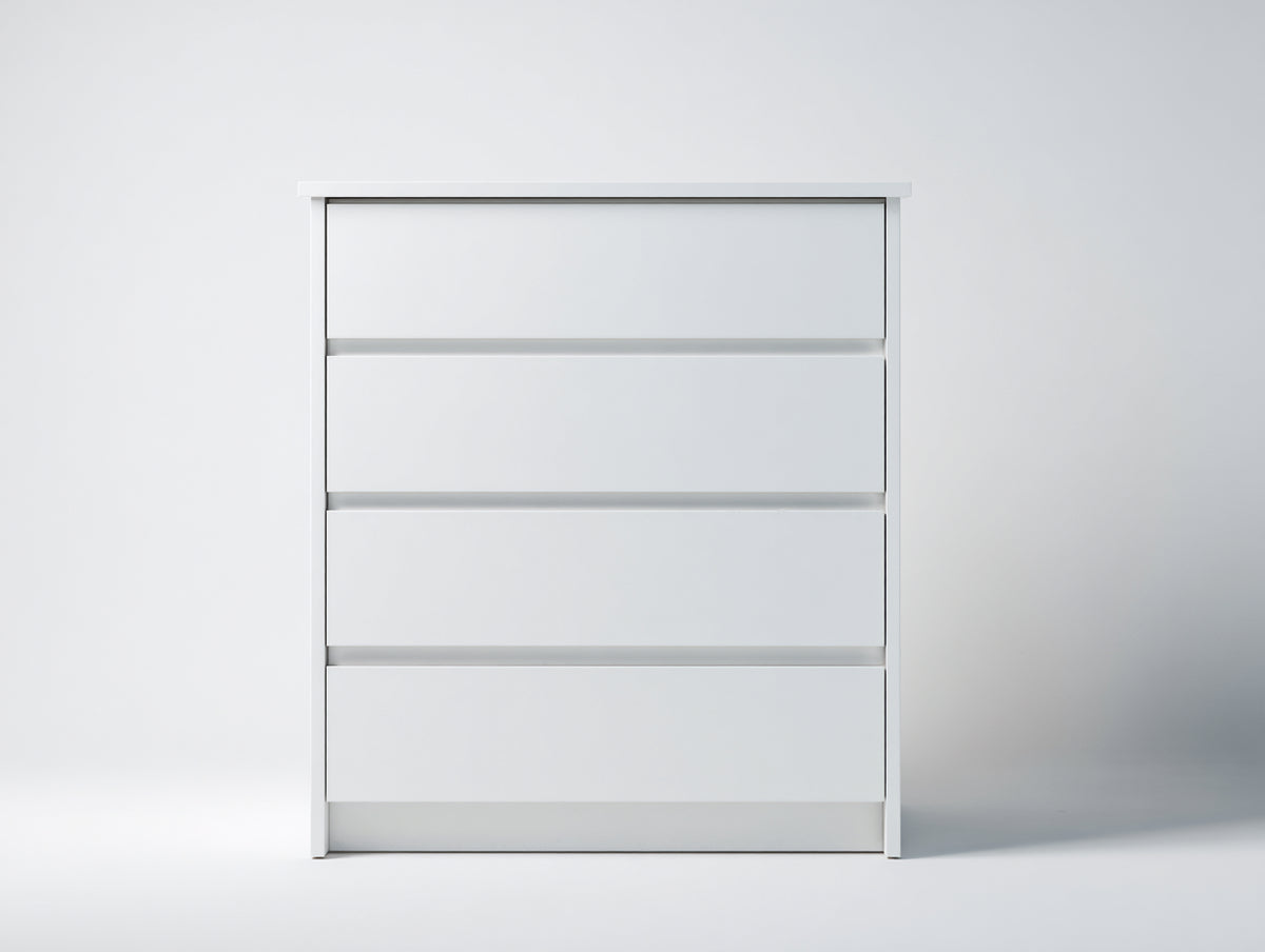 Commode haute - Bois - 90 x 42 x 110 cm - Blanc - Style contemporain